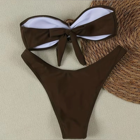 Chic Brown Bandeau Bikini Set - Picture 2 of 11
